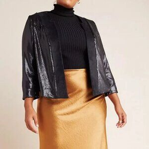 Anthropologie Shonda Sequined Open Front Cropped Blazer Jacket Small Party Event